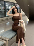 Spaghetti Strap Scoop Neck Bodycon Column Maxi Dress