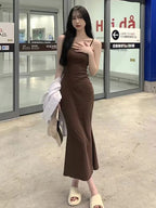 Spaghetti Strap Scoop Neck Bodycon Column Maxi Dress