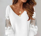 V Neck Lace Patchwork Mesh Sleeve Mini Dress