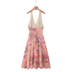 Casual Waist Controlled Slim Fit Slimming Paisley Halter Backless Dress