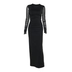 Long dress Socialite Elegant Slim Fit Mesh Sleeves Solid Color