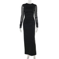 Long dress Socialite Elegant Slim Fit Mesh Sleeves Solid Color