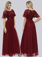 Stretch Waist Patchwork round Neck Party Big a Swing Evening Dress for