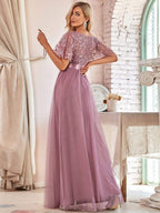 Stretch Waist Patchwork round Neck Party Big a Swing Evening Dress for