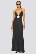 Helga Aesthetic Spaghetti Plunge Neck Maxi Dress Elevated Occasion Wear