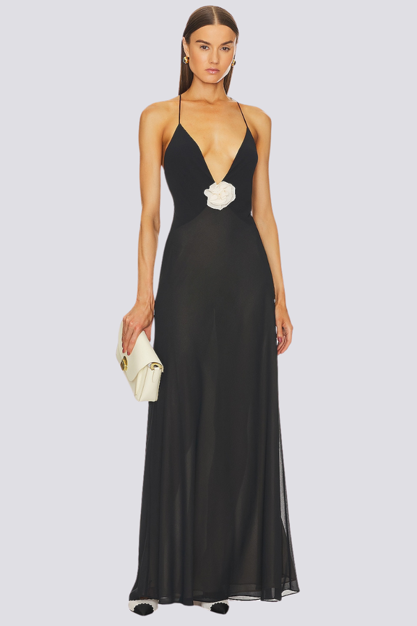 Helga Aesthetic Spaghetti Plunge Neck Maxi Dress Elevated Occasion Wear