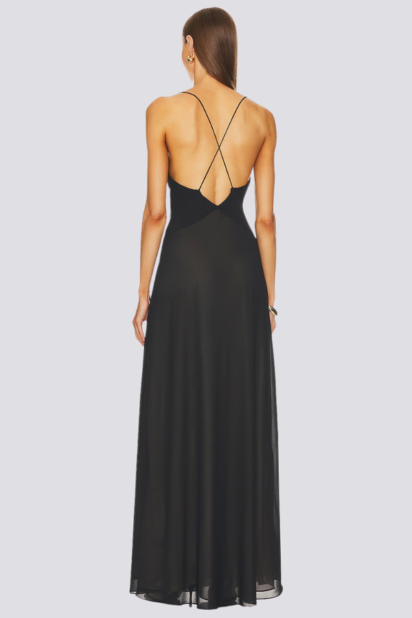 Zoe Chic Spaghetti Plunge Neck Maxi Dress Premium Wardrobe Essential