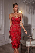Abner Strapless Flower Midi Dress