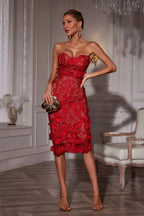 Abner Strapless Flower Midi Dress
