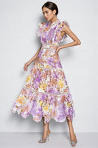 Calvin Purple Hollow Sleeveless Midi Dress