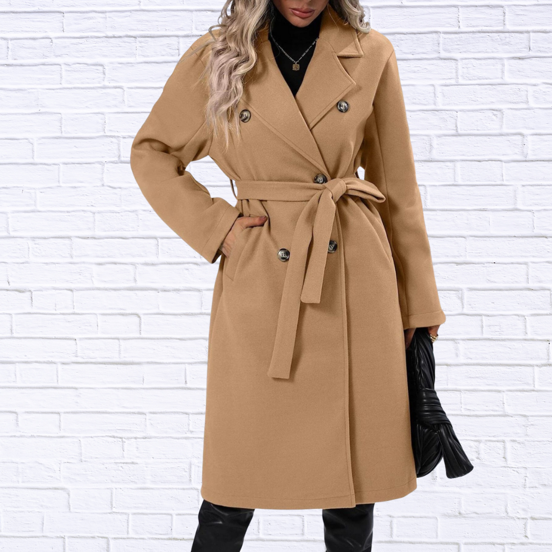 Double-Breasted Tie Waist Coat
