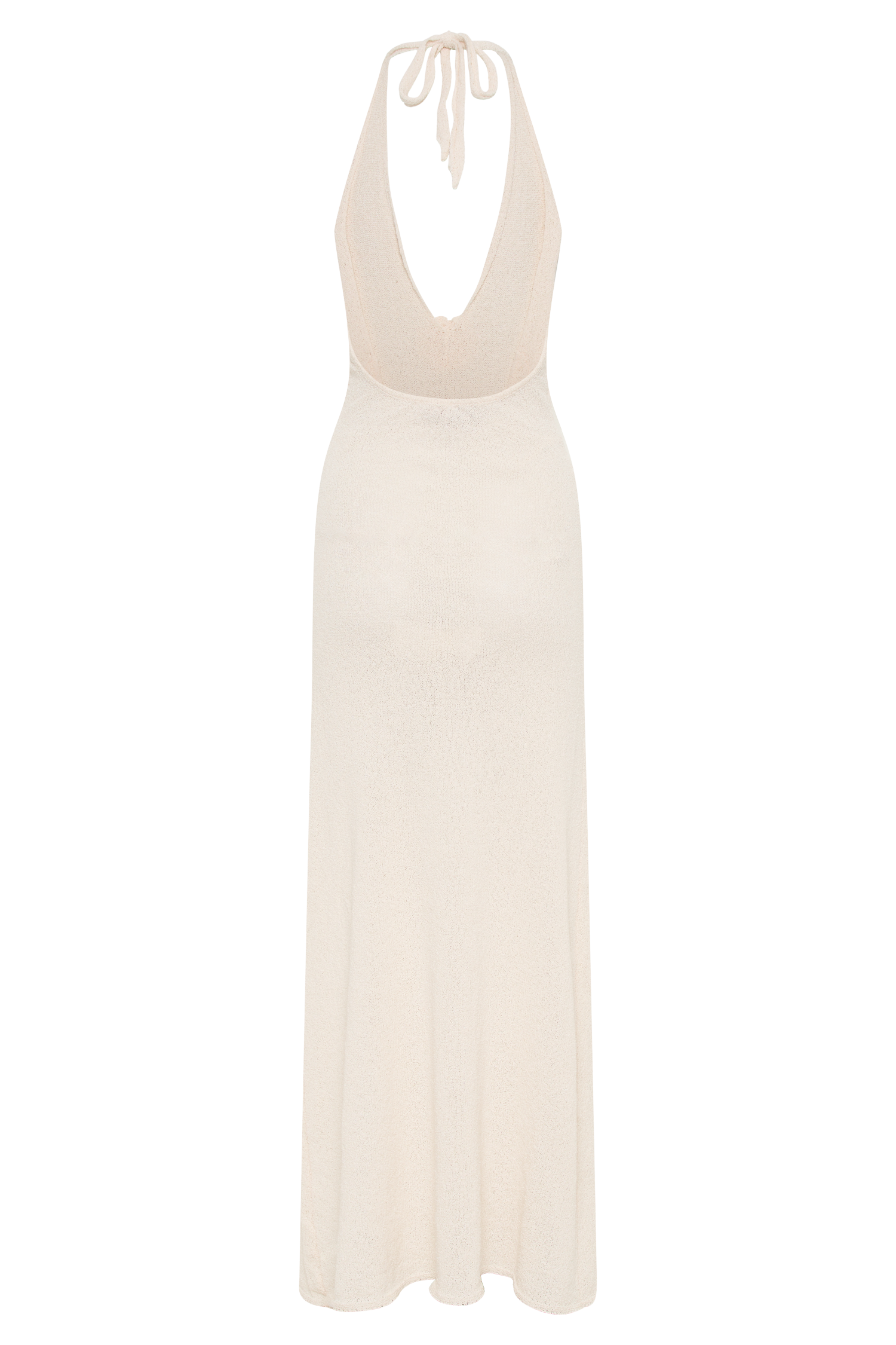 Halter Neck Floral Rosette Applique High Slit Crochet Knit Maxi Dress