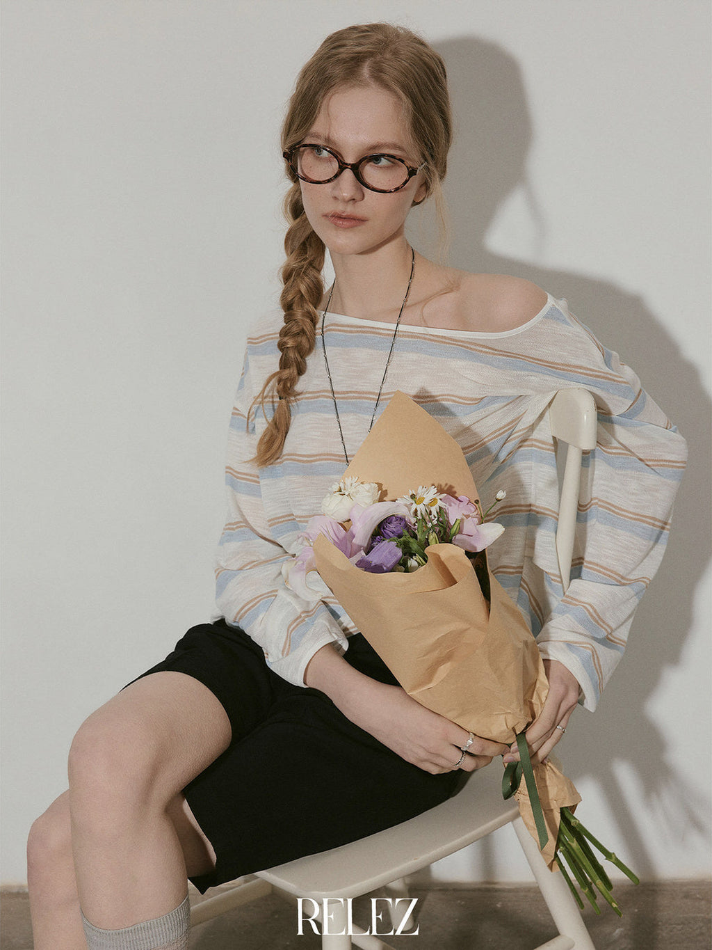 Long-sleeved, Flat-patterned, Slightly Sheer Striped Cover-up