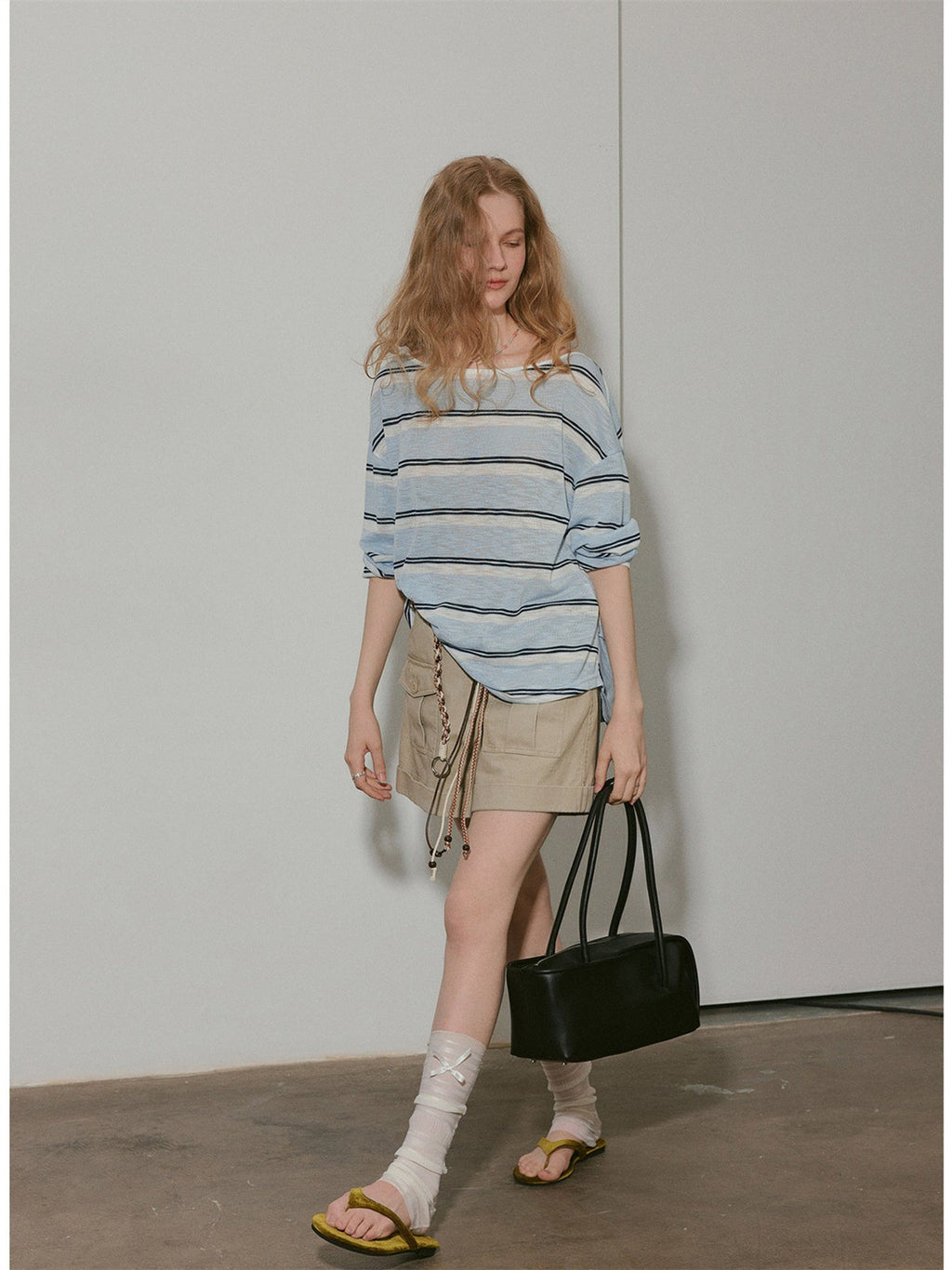 Long-sleeved, Flat-patterned, Slightly Sheer Striped Cover-up
