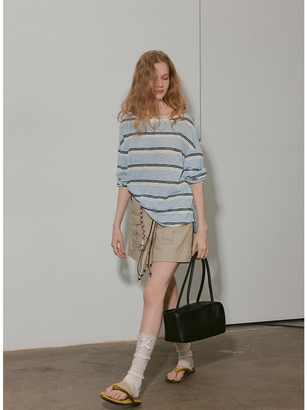 Long-sleeved, Flat-patterned, Slightly Sheer Striped Cover-up