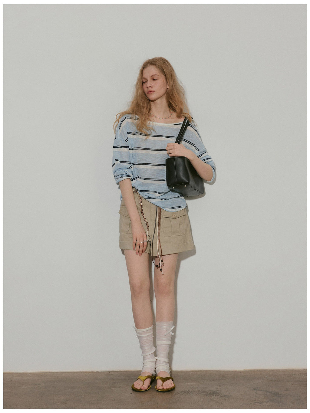 Long-sleeved, Flat-patterned, Slightly Sheer Striped Cover-up