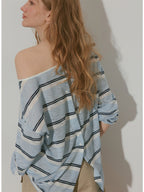 Long-sleeved, Flat-patterned, Slightly Sheer Striped Cover-up