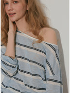 Long-sleeved, Flat-patterned, Slightly Sheer Striped Cover-up