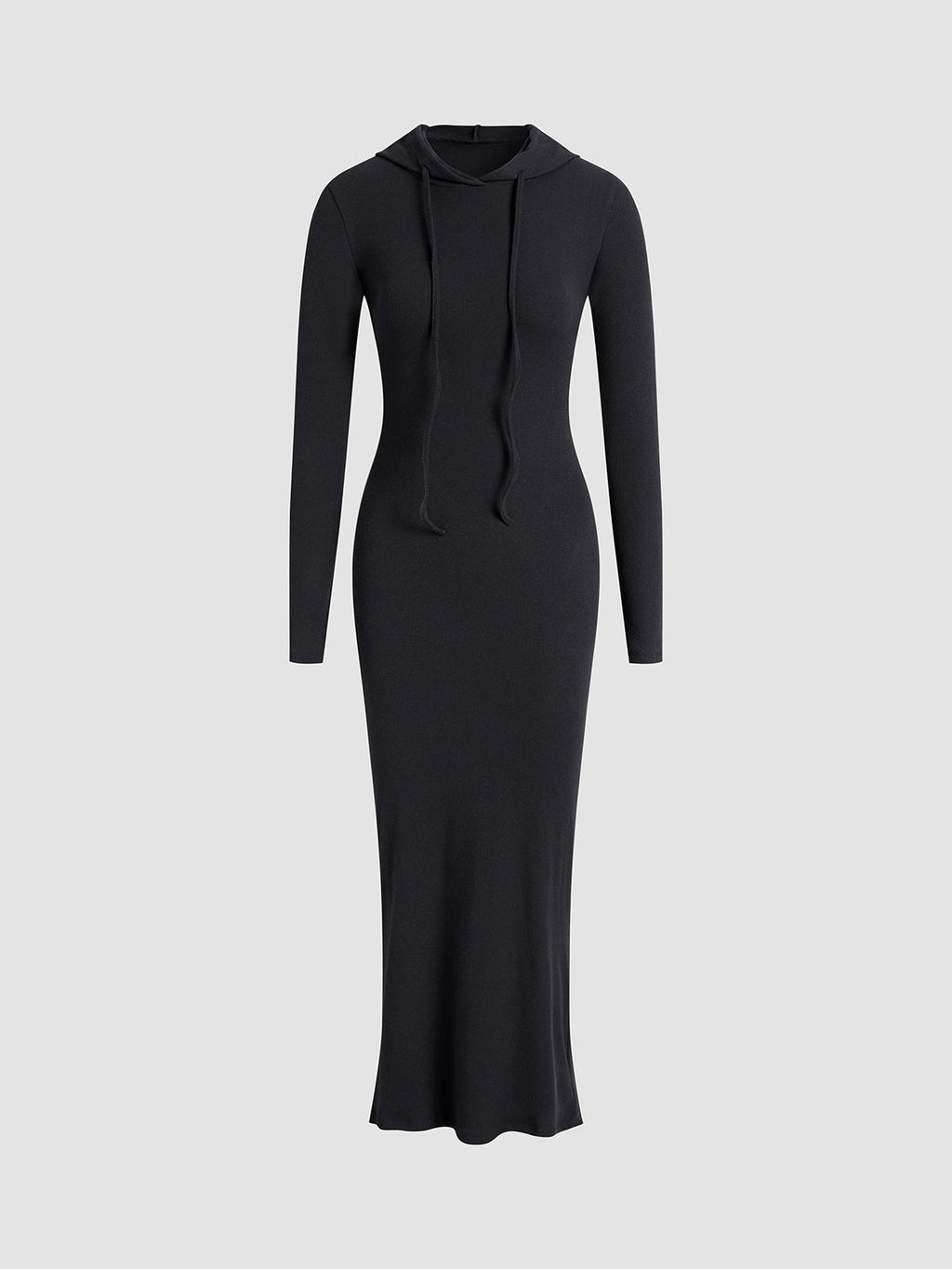 Knit Hooded Long Sleeve Drawstring Bodycon Maxi Dress