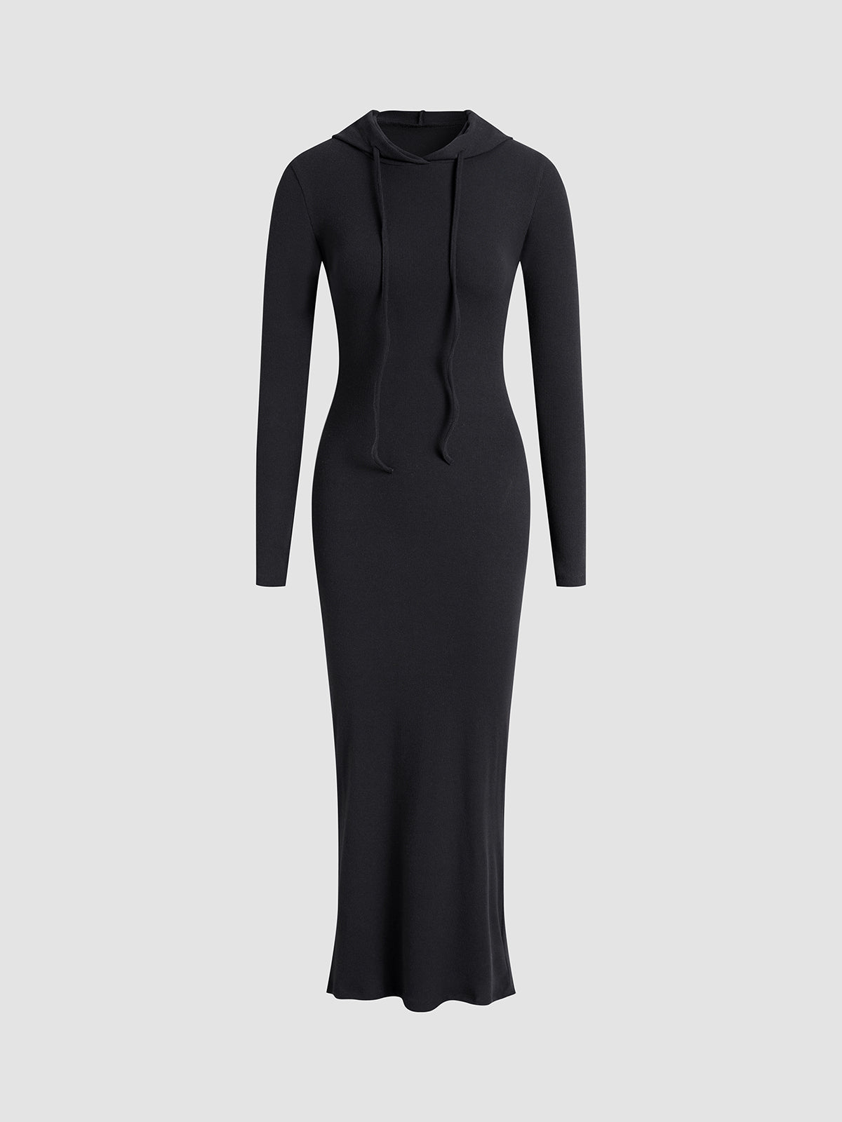 Knit Hooded Long Sleeve Drawstring Bodycon Maxi Dress