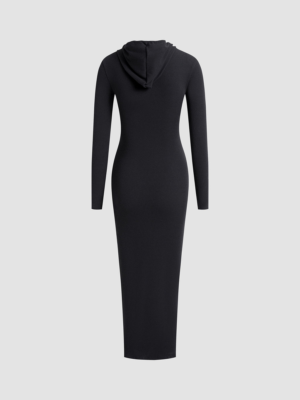 Knit Hooded Long Sleeve Drawstring Bodycon Maxi Dress