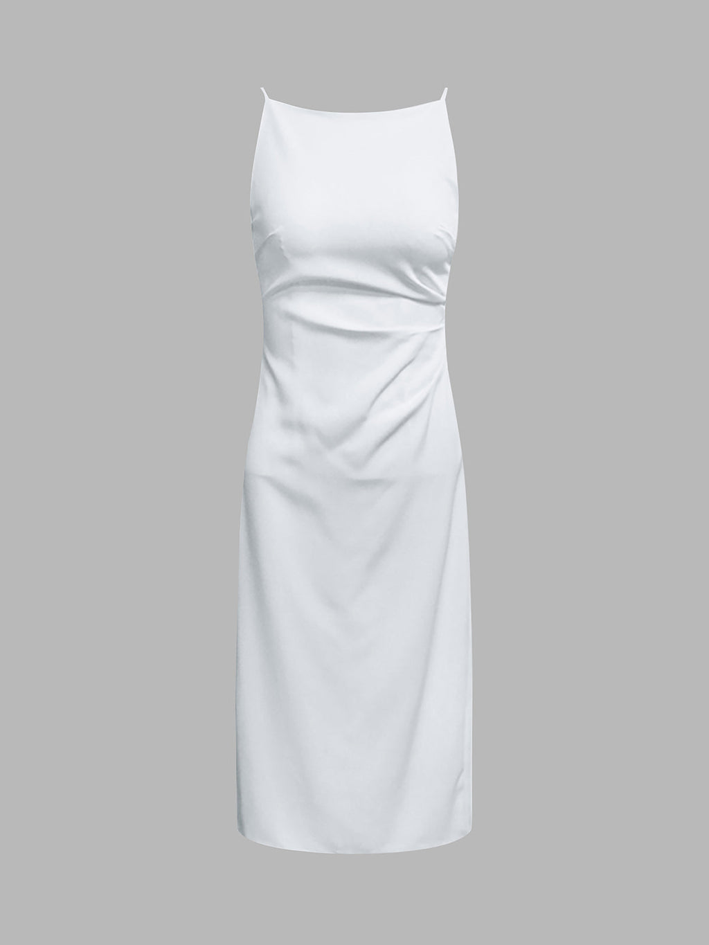 Square Neck Spaghetti Strap Back Zip Fitted A-Line Midi Dress