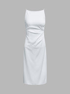 Square Neck Spaghetti Strap Back Zip Fitted A-Line Midi Dress