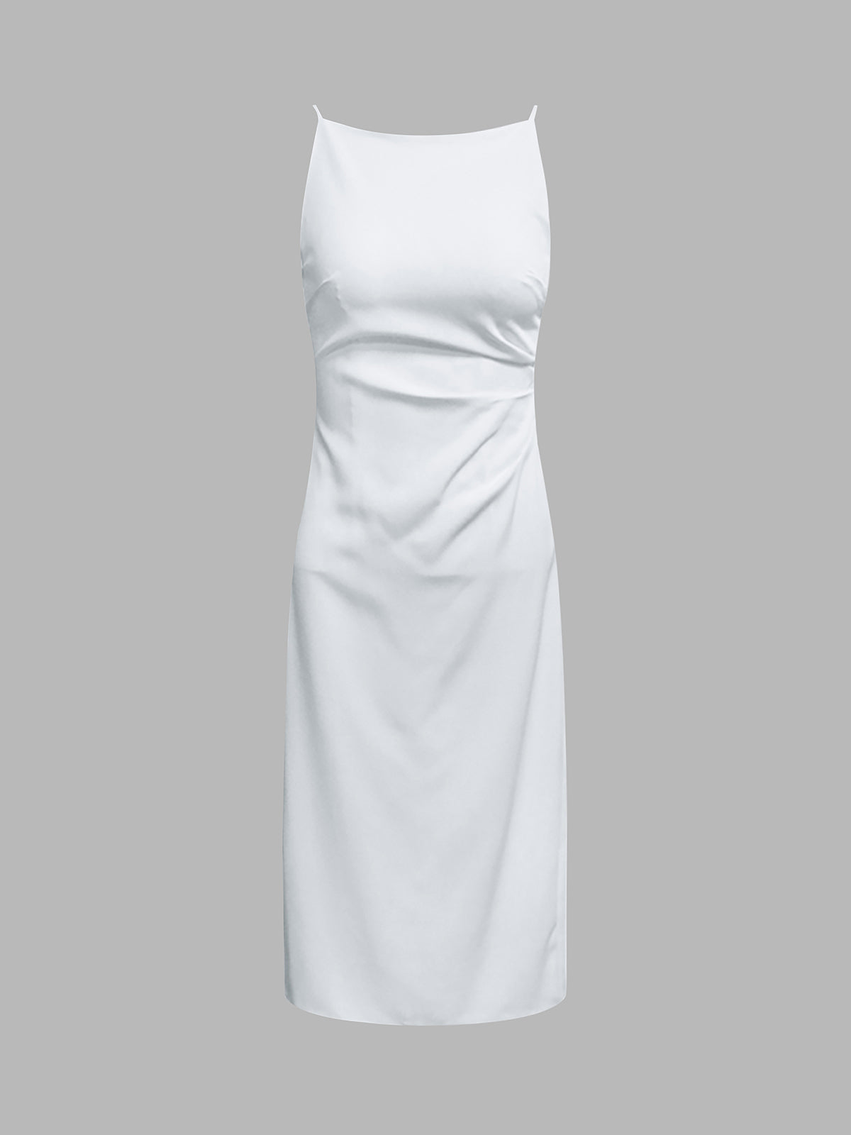 Square Neck Spaghetti Strap Back Zip Fitted A-Line Midi Dress