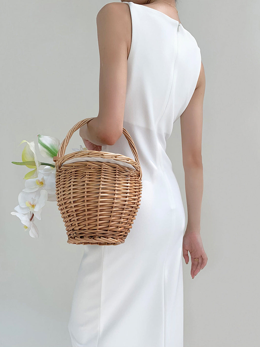 Square Neck Spaghetti Strap Back Zip Fitted A-Line Midi Dress