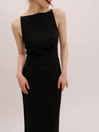 Square Neck Spaghetti Strap Back Zip Fitted A-Line Midi Dress