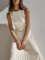Sleeveless Rib Knit Crew Neck A-Line Maxi Dress