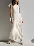 Sleeveless Rib Knit Crew Neck A-Line Maxi Dress