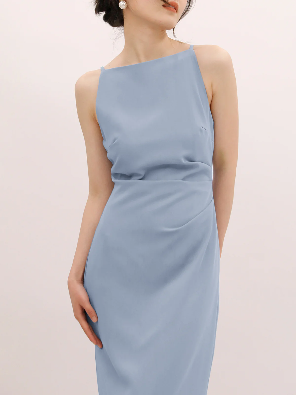 Square Neck Spaghetti Strap Back Zip Fitted A-Line Midi Dress