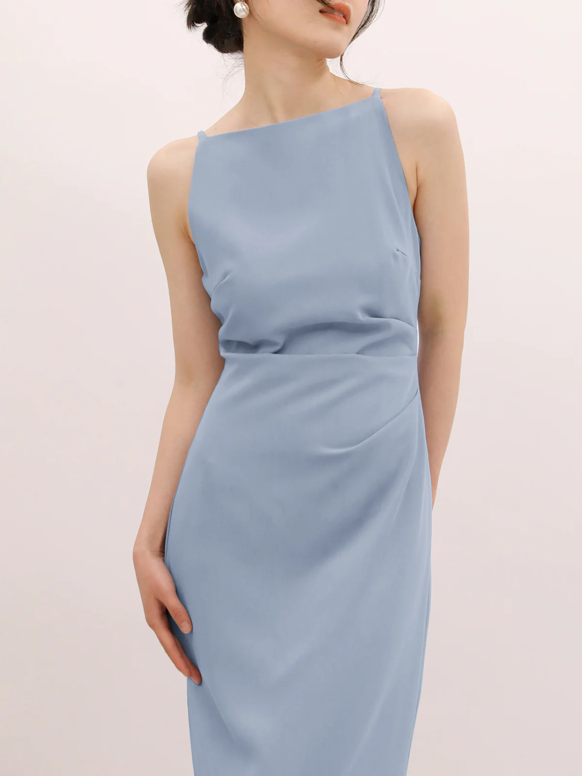 Square Neck Spaghetti Strap Back Zip Fitted A-Line Midi Dress