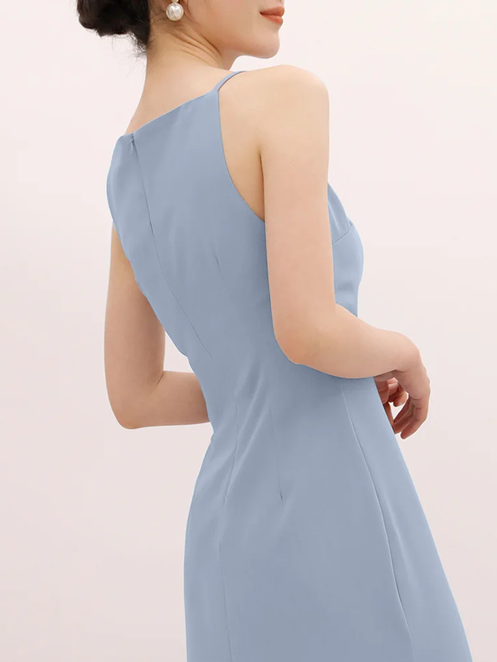 Square Neck Spaghetti Strap Back Zip Fitted A-Line Midi Dress
