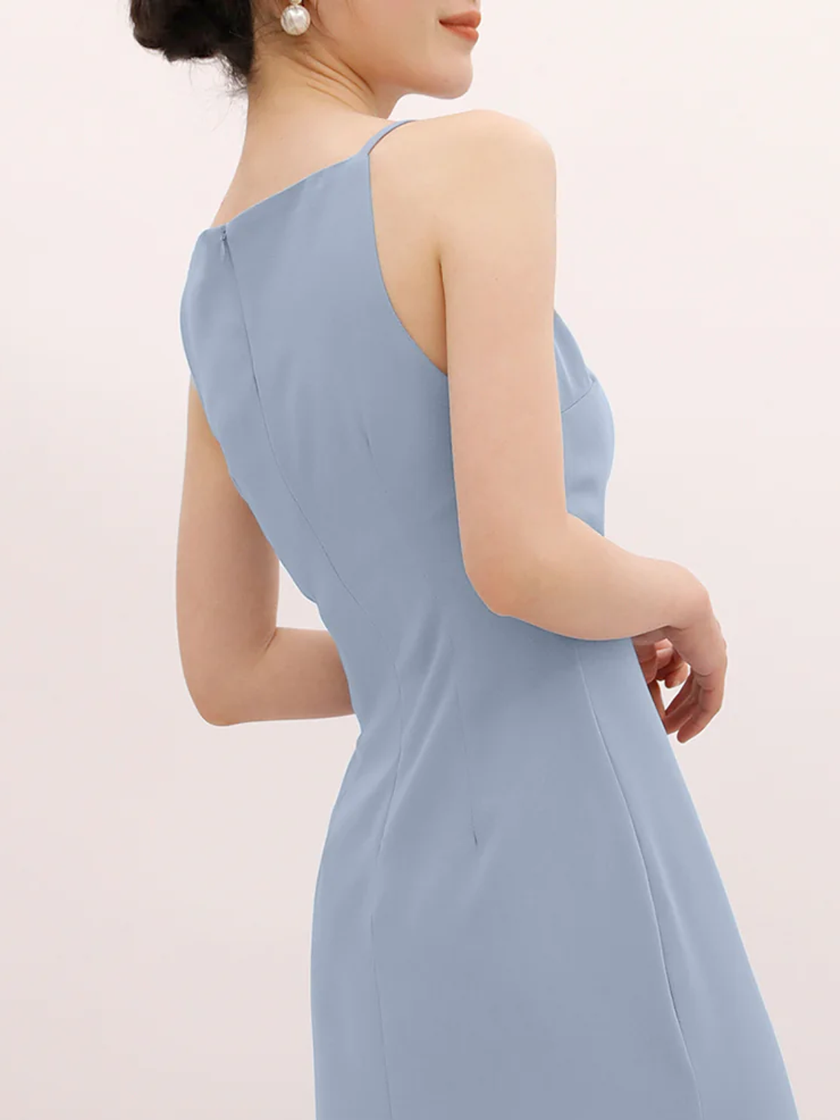 Square Neck Spaghetti Strap Back Zip Fitted A-Line Midi Dress