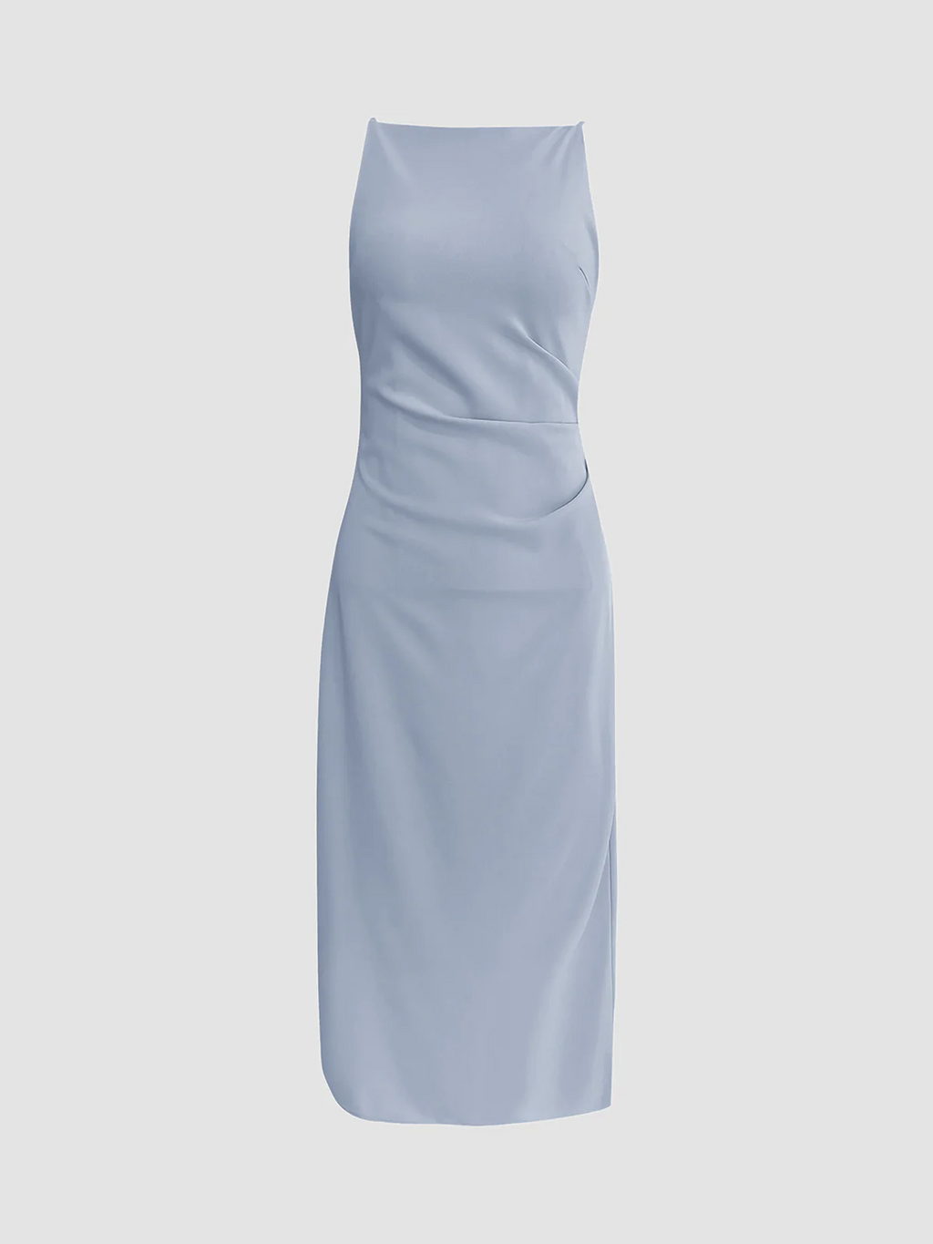 Square Neck Spaghetti Strap Back Zip Fitted A-Line Midi Dress