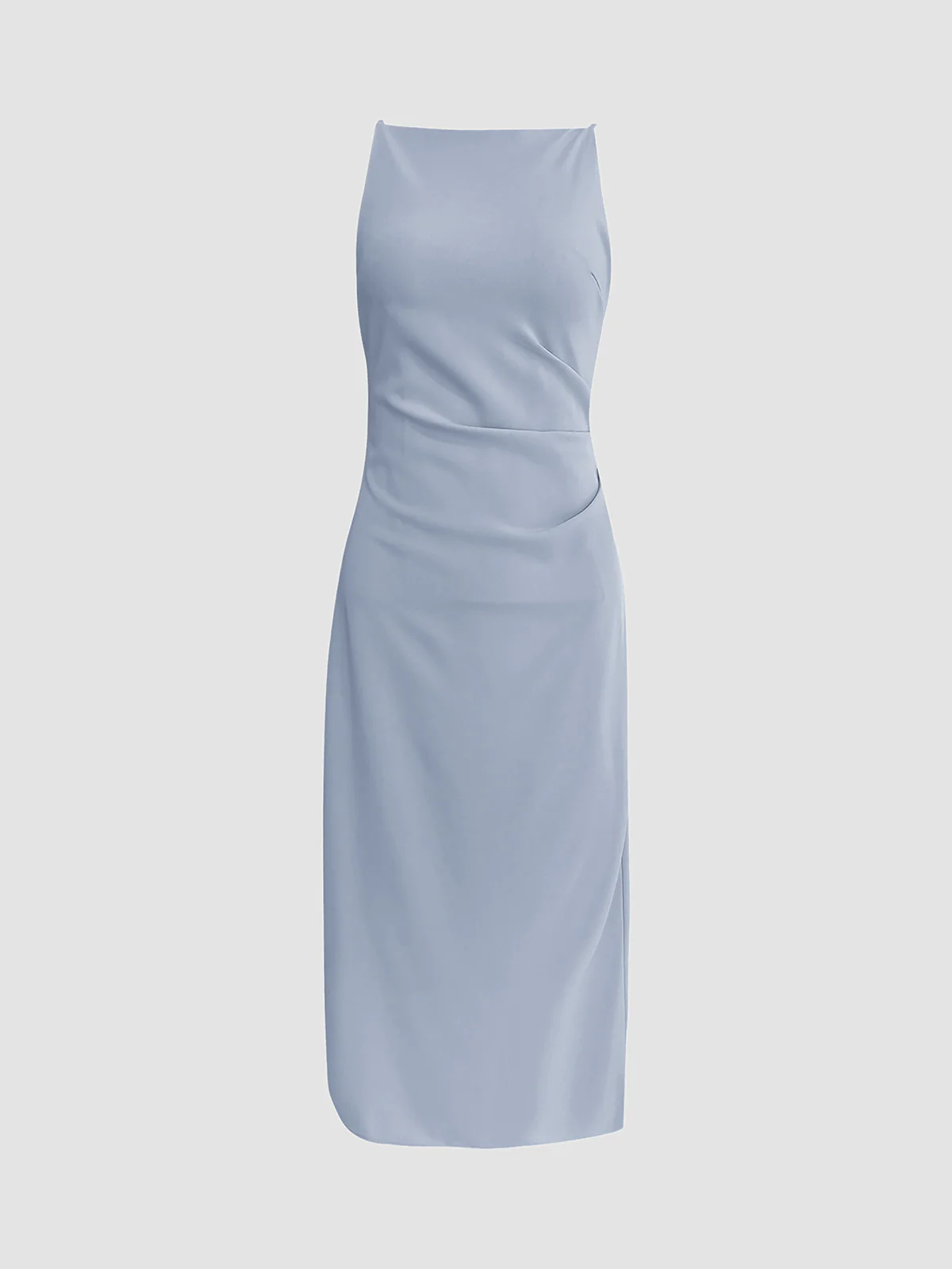Square Neck Spaghetti Strap Back Zip Fitted A-Line Midi Dress