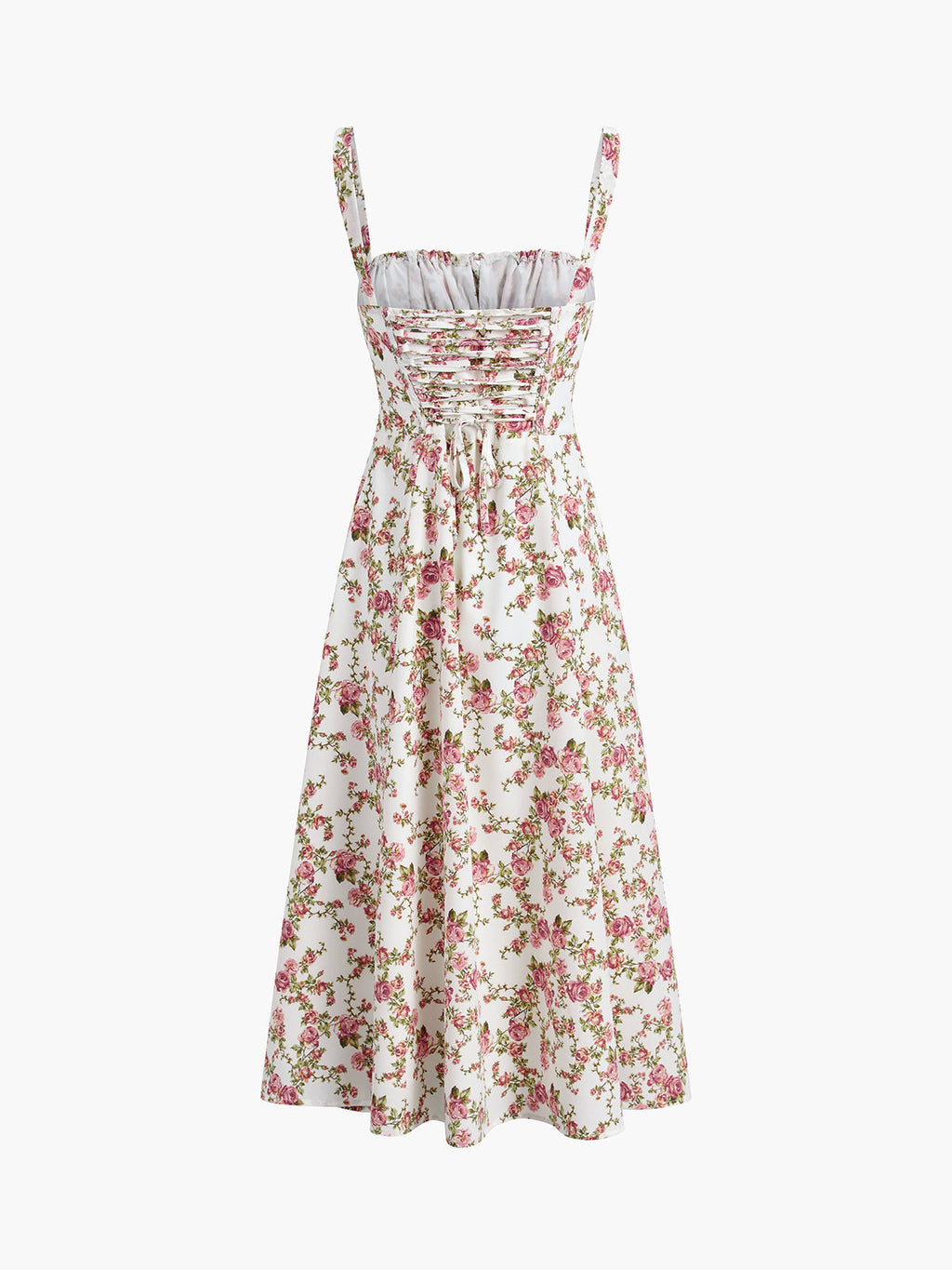 Floral Print Corset Bodice Tie Bust Square Neck High Split Maxi Dress