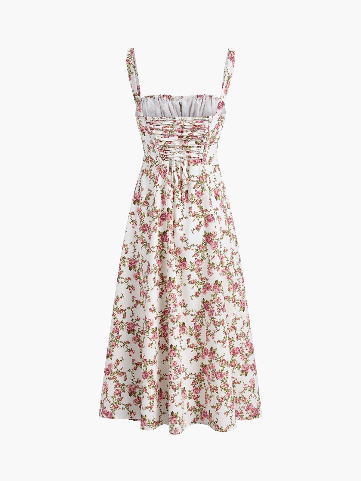 Floral Print Corset Bodice Tie Bust Square Neck High Split Maxi Dress