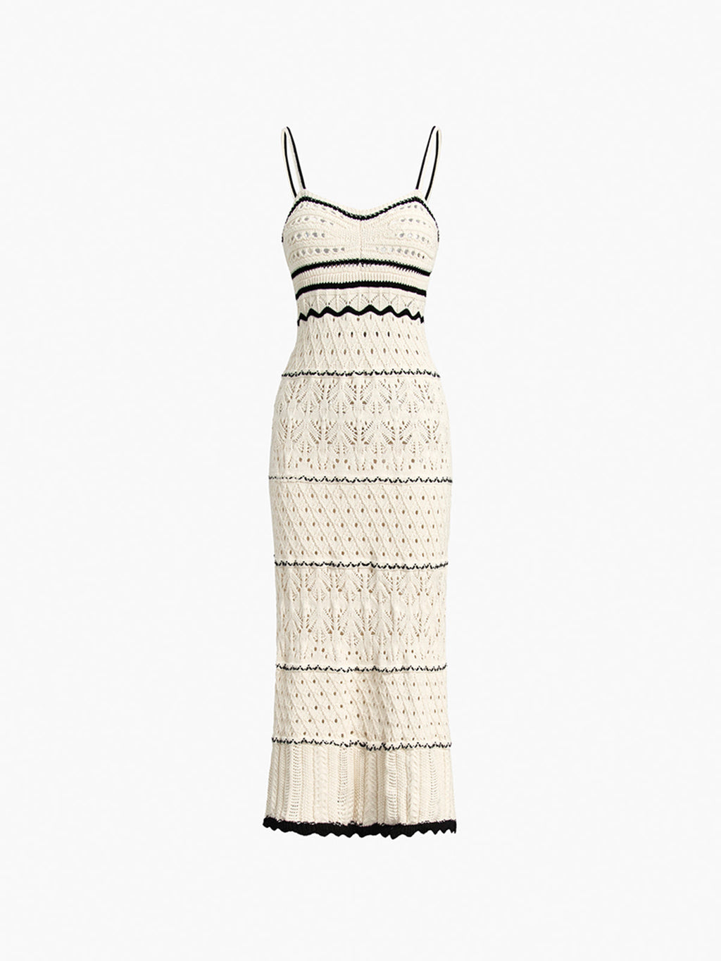 Crochet Pointelle Sweetheart Scalloped Trim Spaghetti Strap Maxi Dress