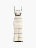 Crochet Pointelle Sweetheart Scalloped Trim Spaghetti Strap Maxi Dress