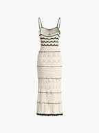 Crochet Pointelle Sweetheart Scalloped Trim Spaghetti Strap Maxi Dress