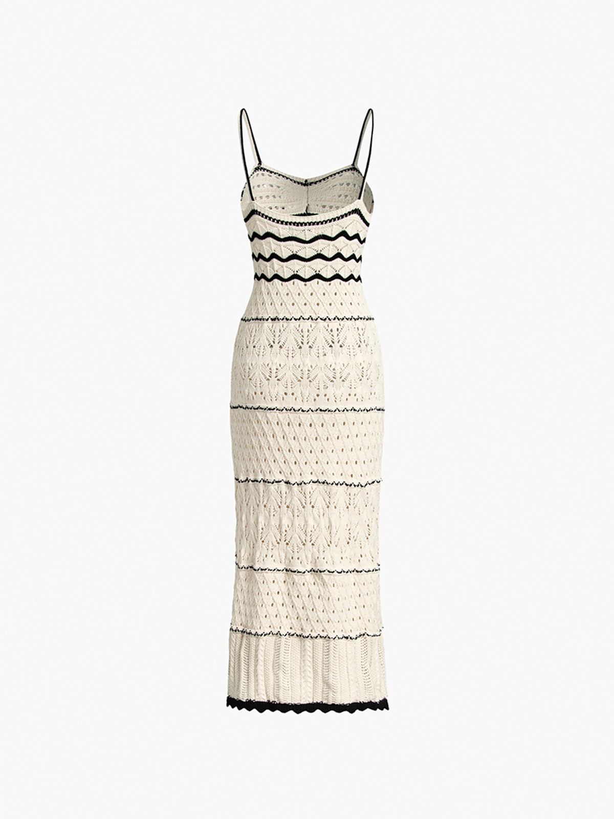 Crochet Pointelle Sweetheart Scalloped Trim Spaghetti Strap Maxi Dress