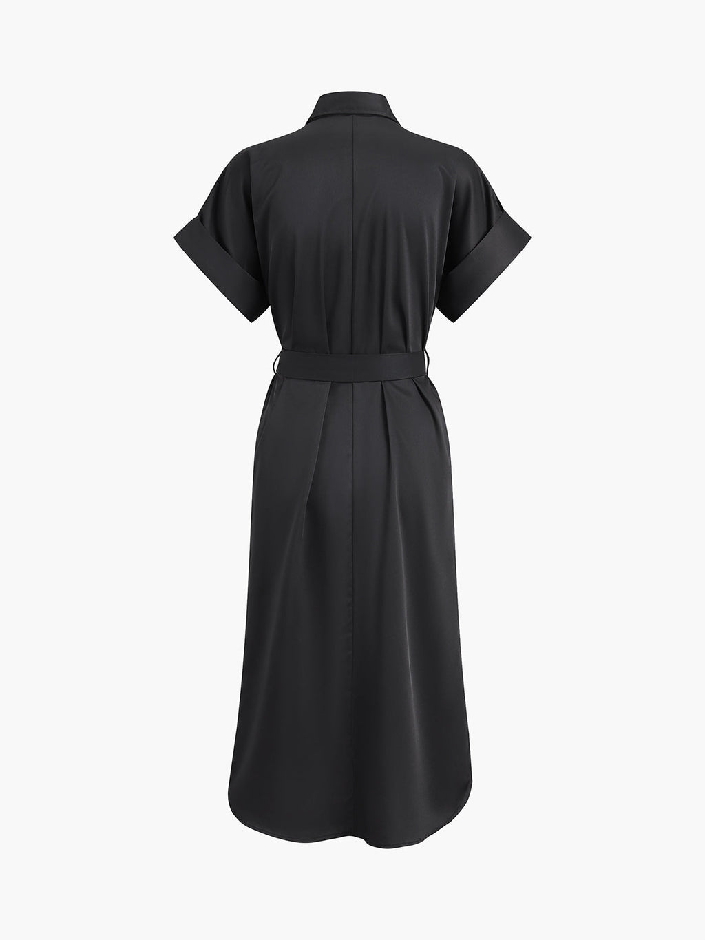 Polo Collar Button Front Patch Pocket Belted Midi Shirt Dress