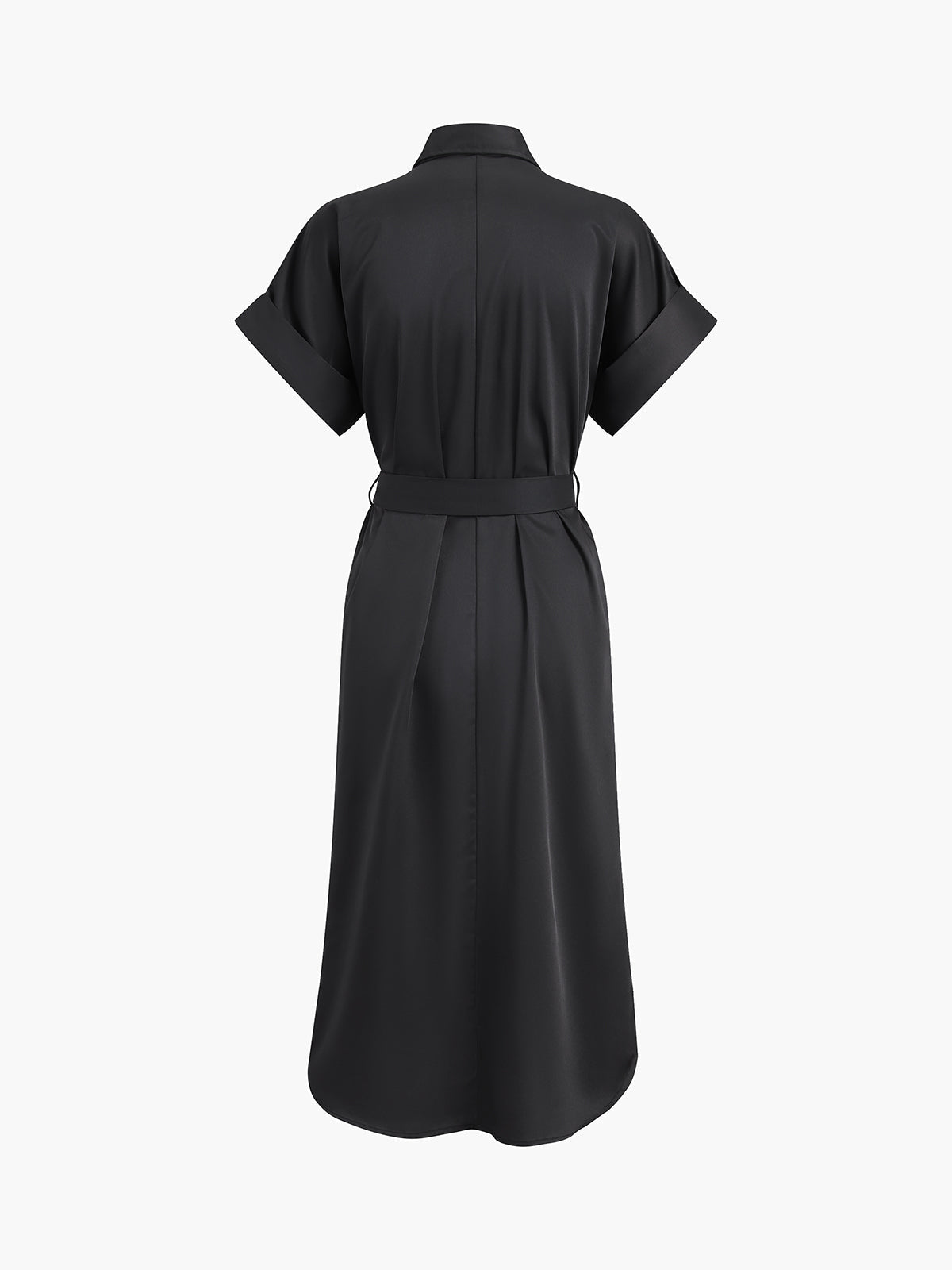 Polo Collar Button Front Patch Pocket Belted Midi Shirt Dress