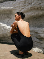 Spaghetti Strap Deep Scoop Back Rib Knit Bodycon Maxi Dress