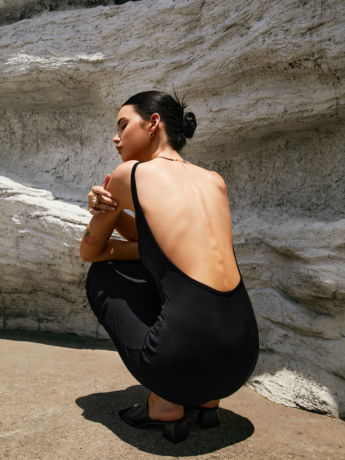Spaghetti Strap Deep Scoop Back Rib Knit Bodycon Maxi Dress