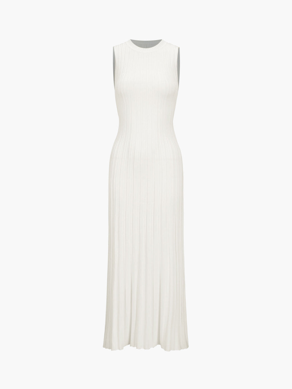Sleeveless Rib Knit Crew Neck A-Line Maxi Dress