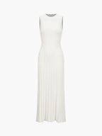 Sleeveless Rib Knit Crew Neck A-Line Maxi Dress